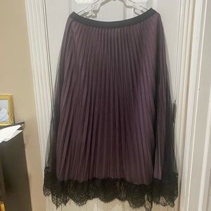 Shein Contrast Lace Mesh Overlay Pleated Skirt